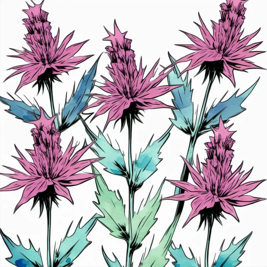 Pastel Watercolor Spikenard Flowers Clipart on White Background Andy Warhol Inspired Tile