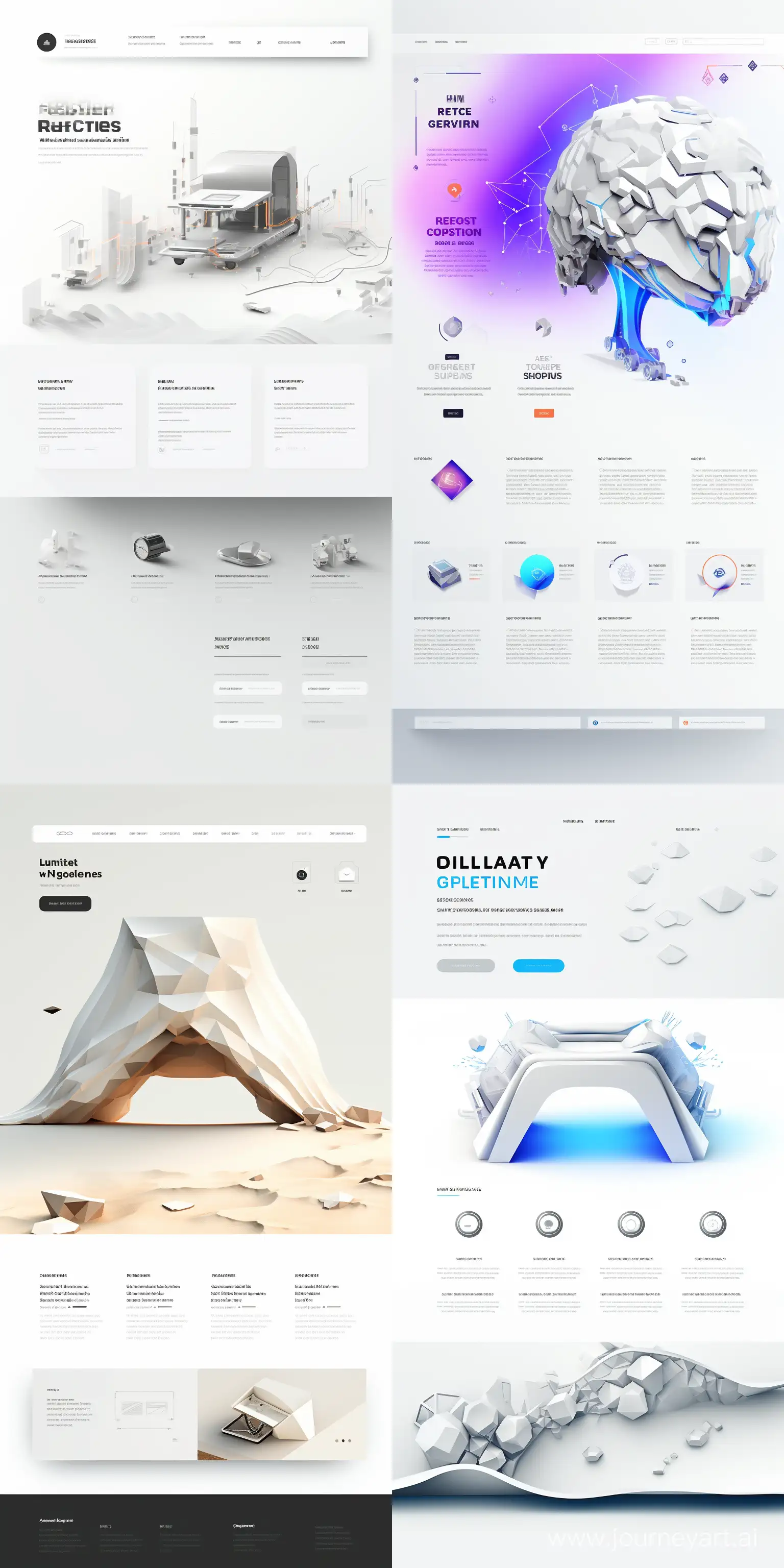 landing page for experience design agency, realistic, blocks and components, detailed and precise, no text, clear, rarefied, front view centered, style of futuristic minimalism, white background --ar 1:2 --q 2