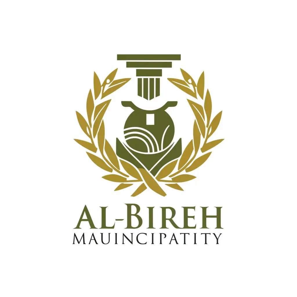 a logo design,with the text "Al-bireh municipality", main symbol:Municipality logo in Palestine with water well symbol and olive branch symbol,Minimalistic,be used in Nonprofit industry,clear background