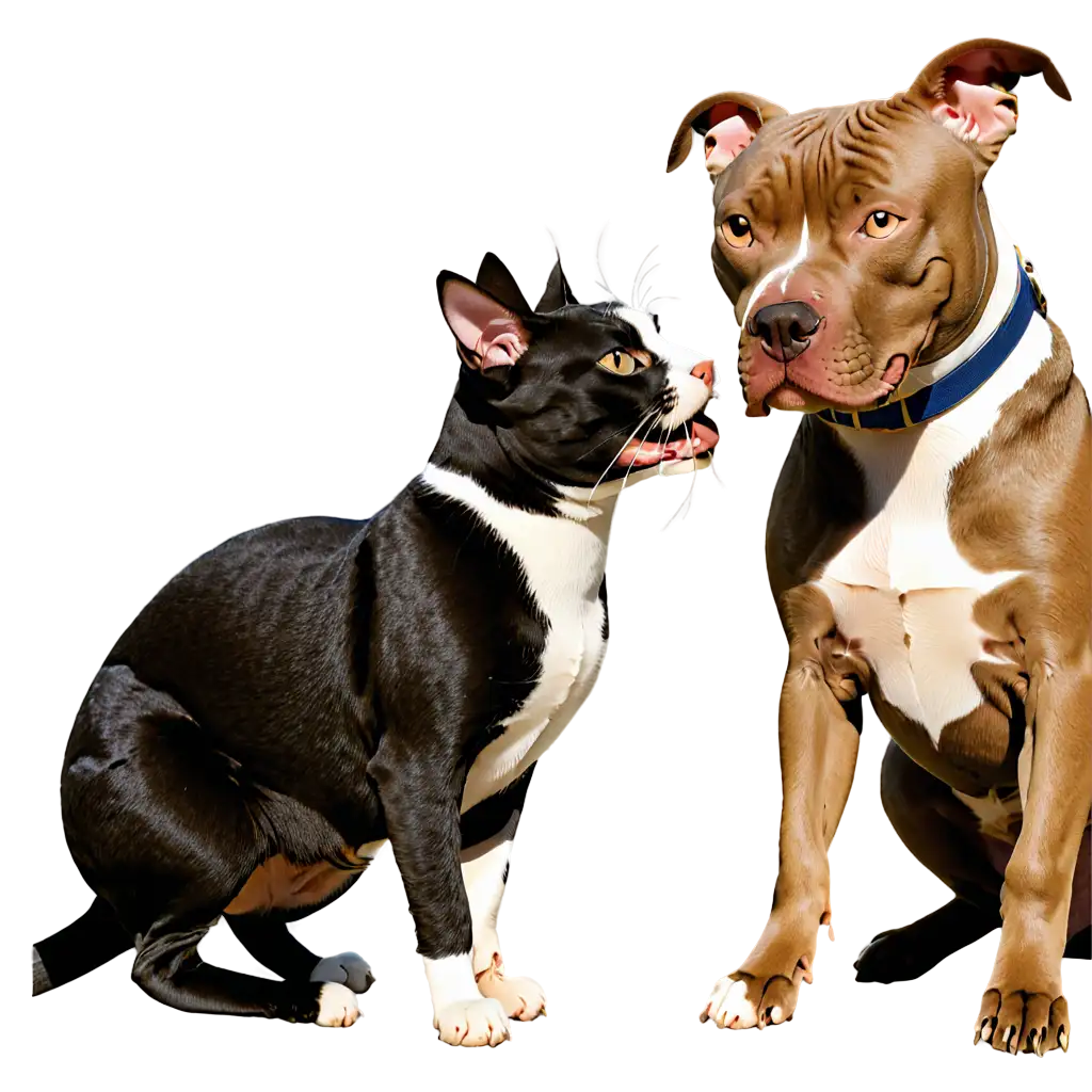 cat eating a pitbull