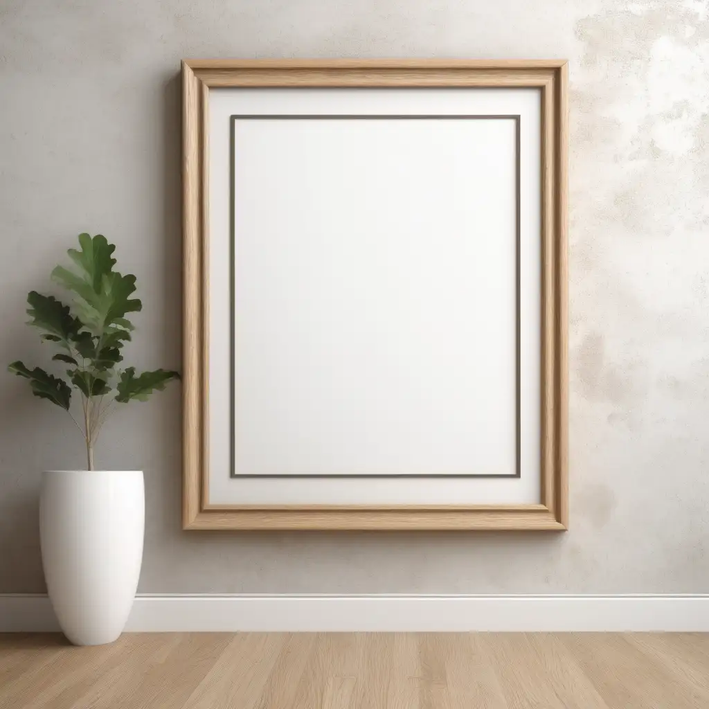 white blank oak wood frame on wall interior