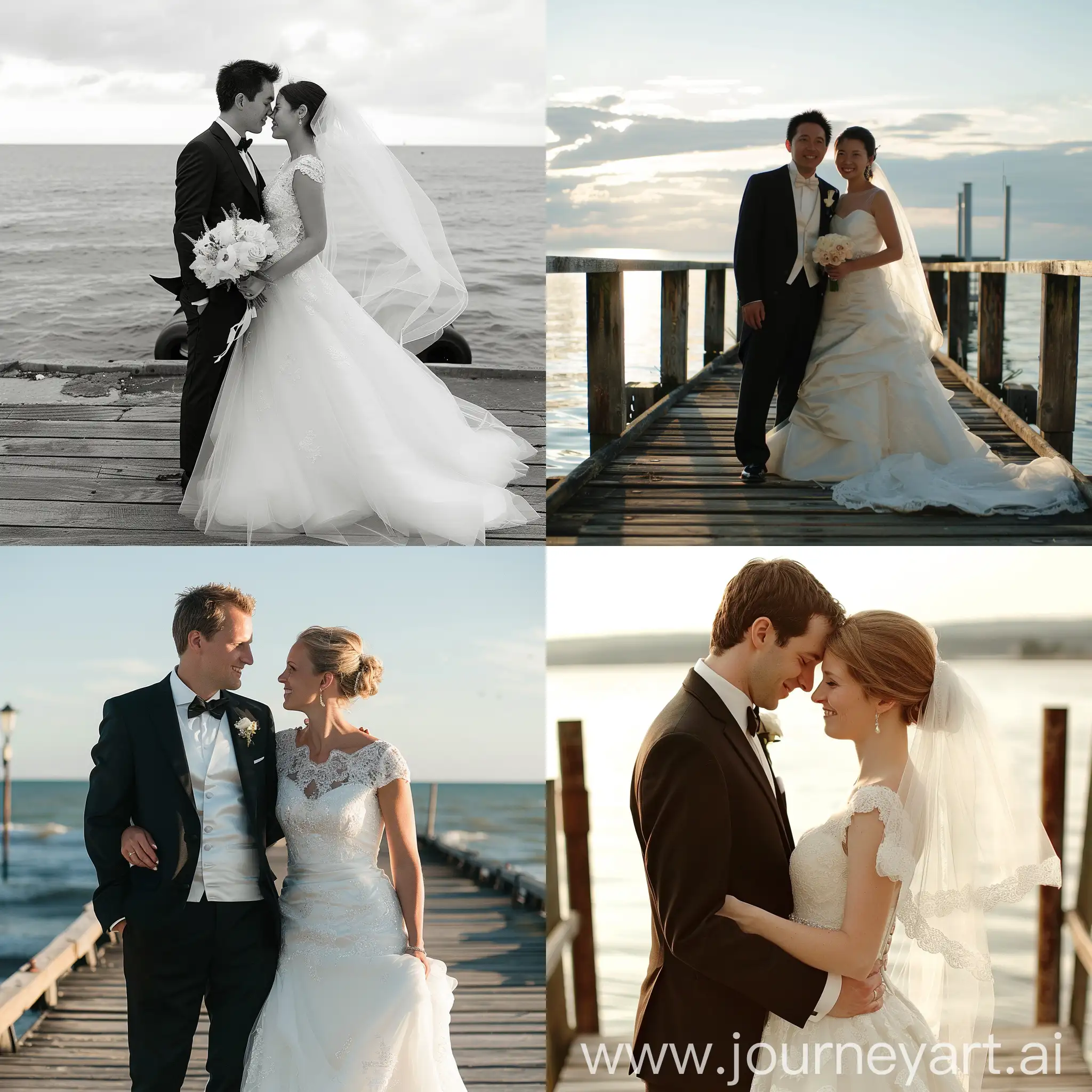 Romantic-Bride-and-Groom-Embrace-on-the-Pier
