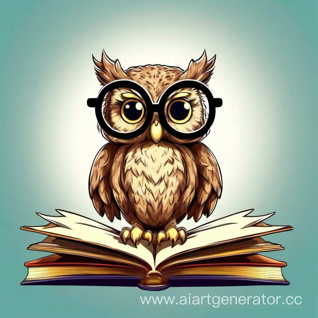 мудрая добрая сова в очках с энциклопедией что где когда интеллект яркая детская картинка