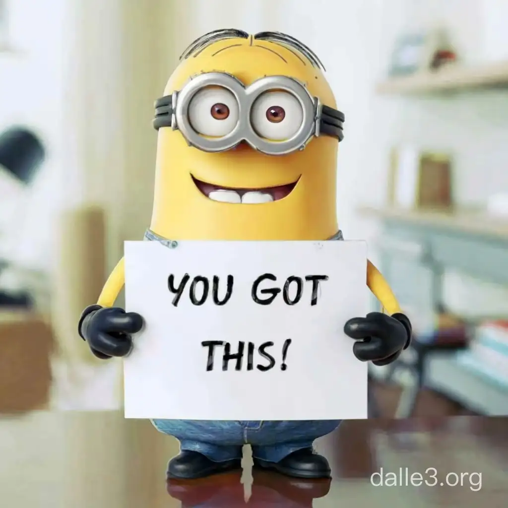 a minion is holding a paper with "you got this" in his hands