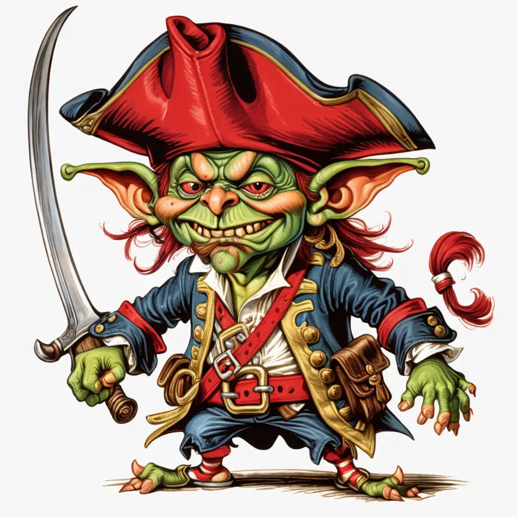 17th centruy swashbuckling goblin pirate with a red captain's hat