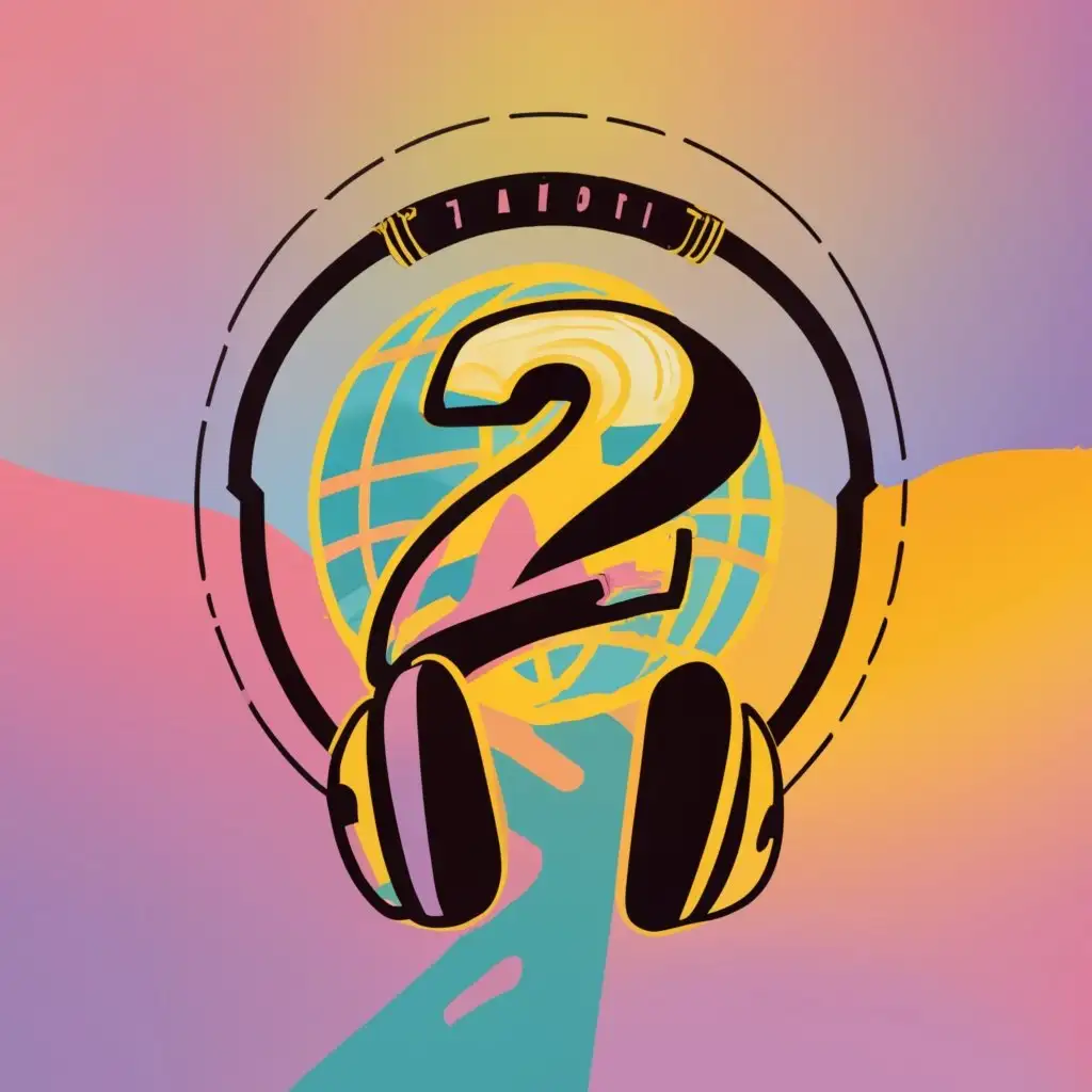 logo, MICROPHONE, HEADPHONES, BIG NUMBER 2, with the text "2 for the world", typography