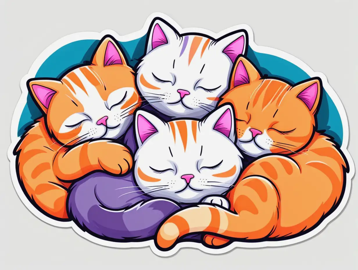 Adorable Sleeping Cats Sticker with Bold Graffiti Contour Design