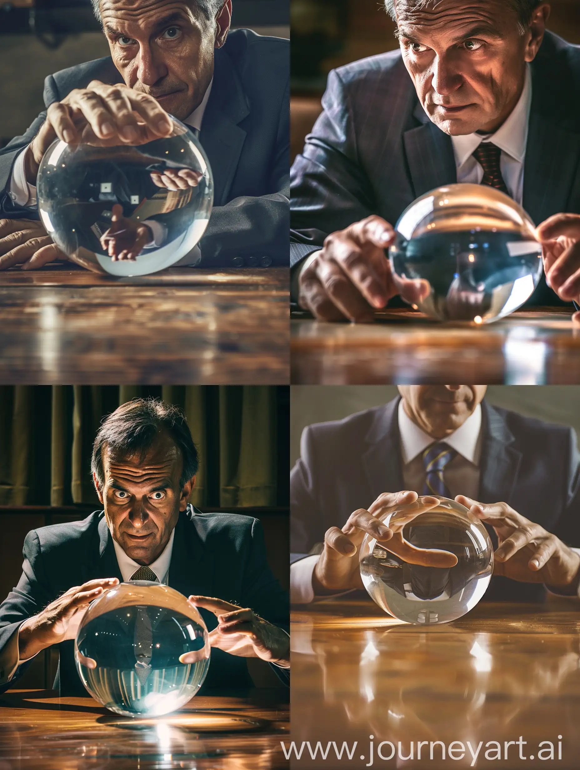 a business leader is peering into a crystal ball