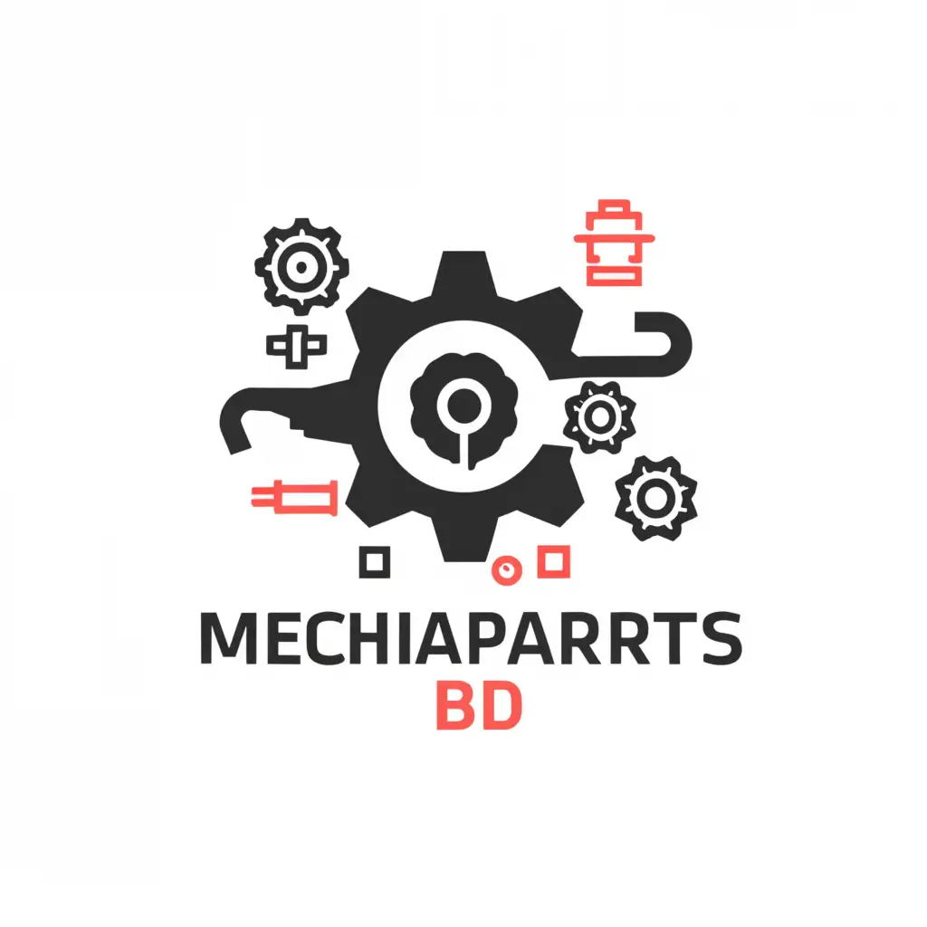a logo design,with the text "mecha parts bd", main symbol:gear, nut, bolt, wrench, engine, compressor,Minimalistic,clear background