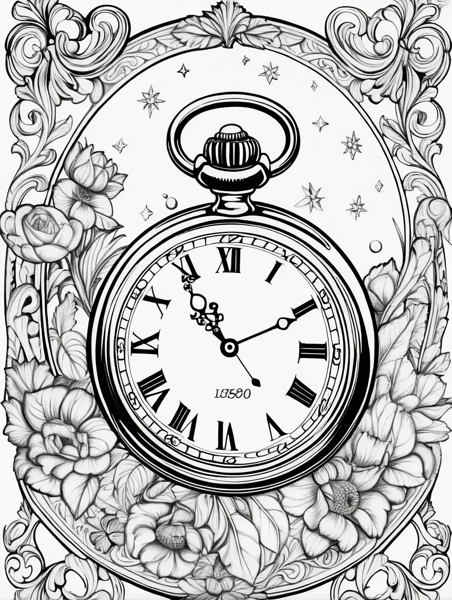 Coloring book pages with much white space that describes this paragraph Pocket Watch  Deco 6 60  600 QUANTUM
