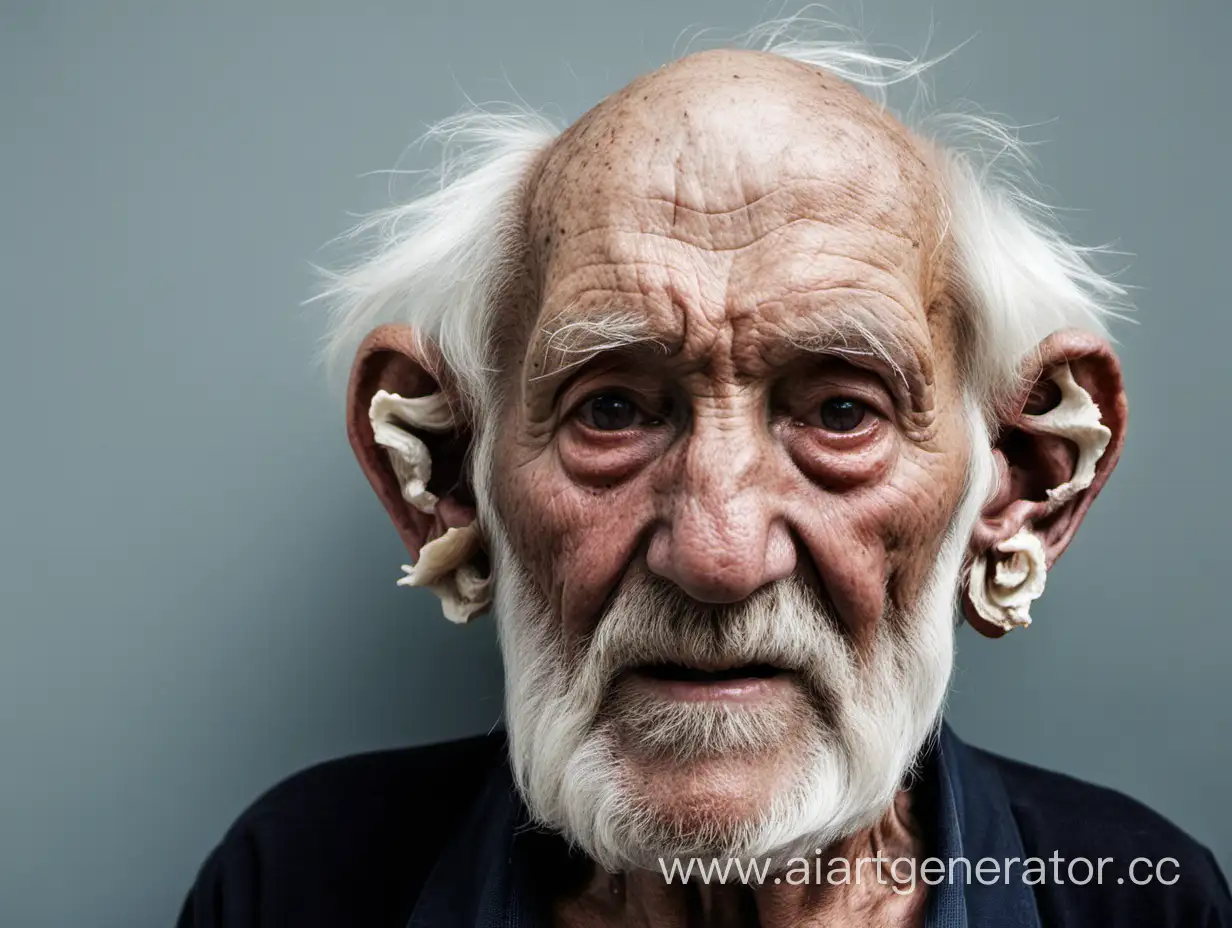 Elderly-Gentleman-Adorned-with-Unique-Hairy-Ear-Shells
