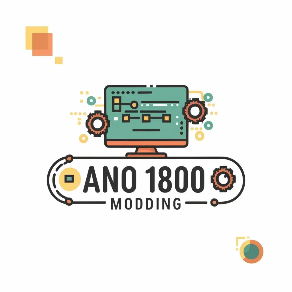 logo, computer, with the text "Anno 1800 Modding", typography, be used in Internet and technology industry make dark colors light and brighter