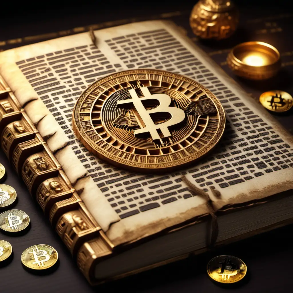 Ancient Book Featuring Bitcoin and Hieroglyphics