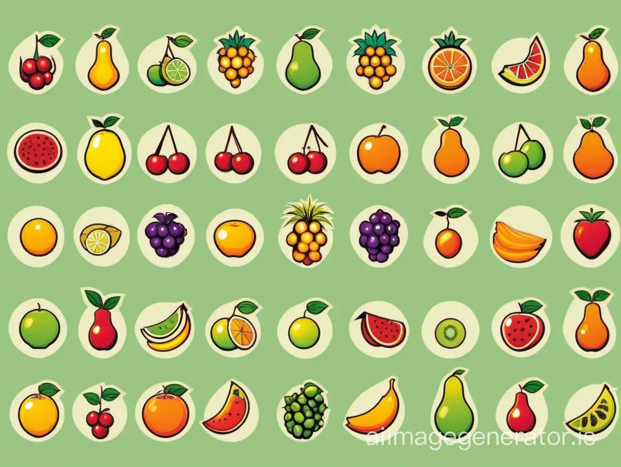 Colorful Fruit Vector Icons on White Background | AI Image Generator