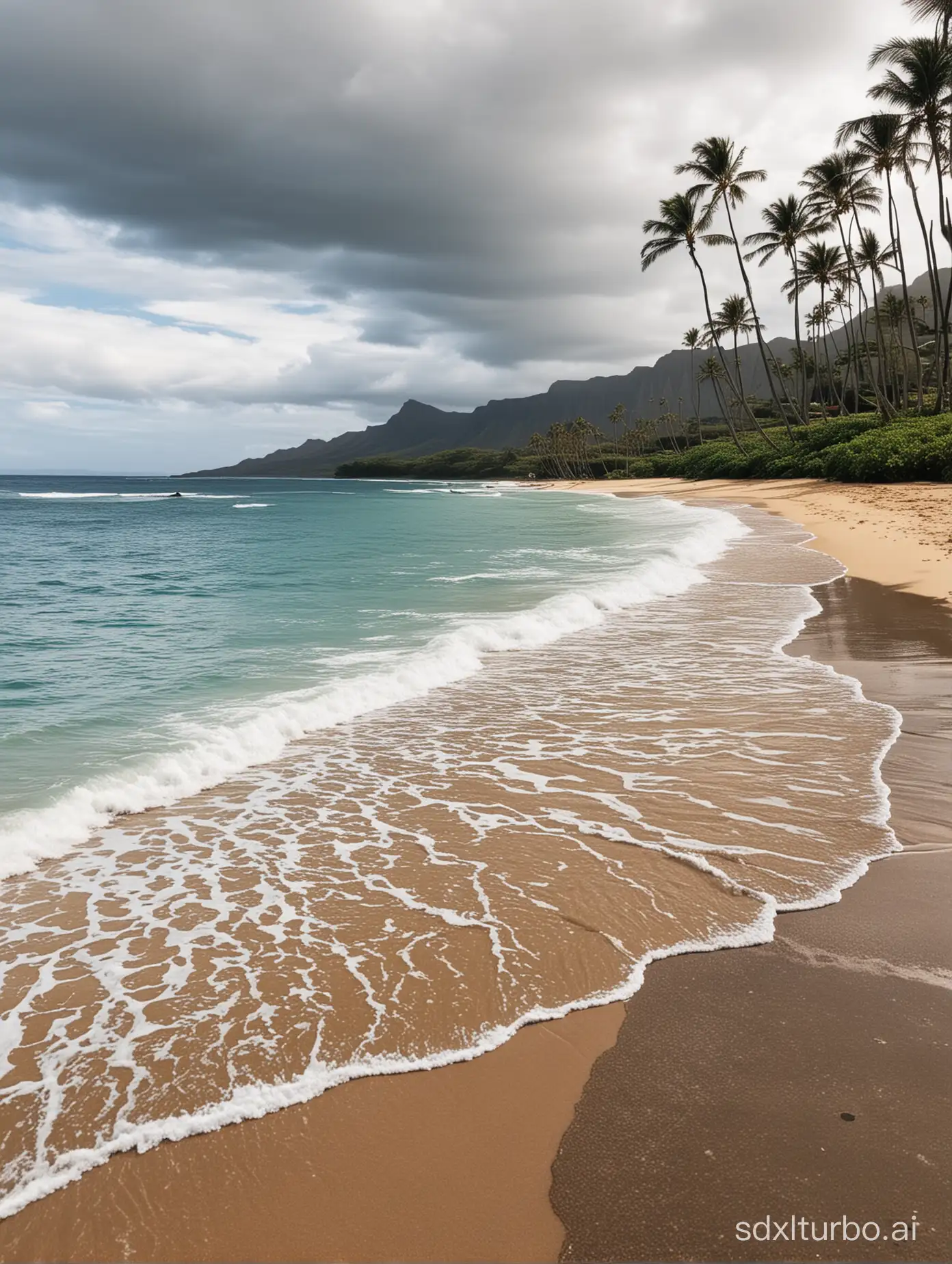 Serene-Hawaiian-Seaside-Landscape-with-Palm-Trees-and-Turquoise-Waters