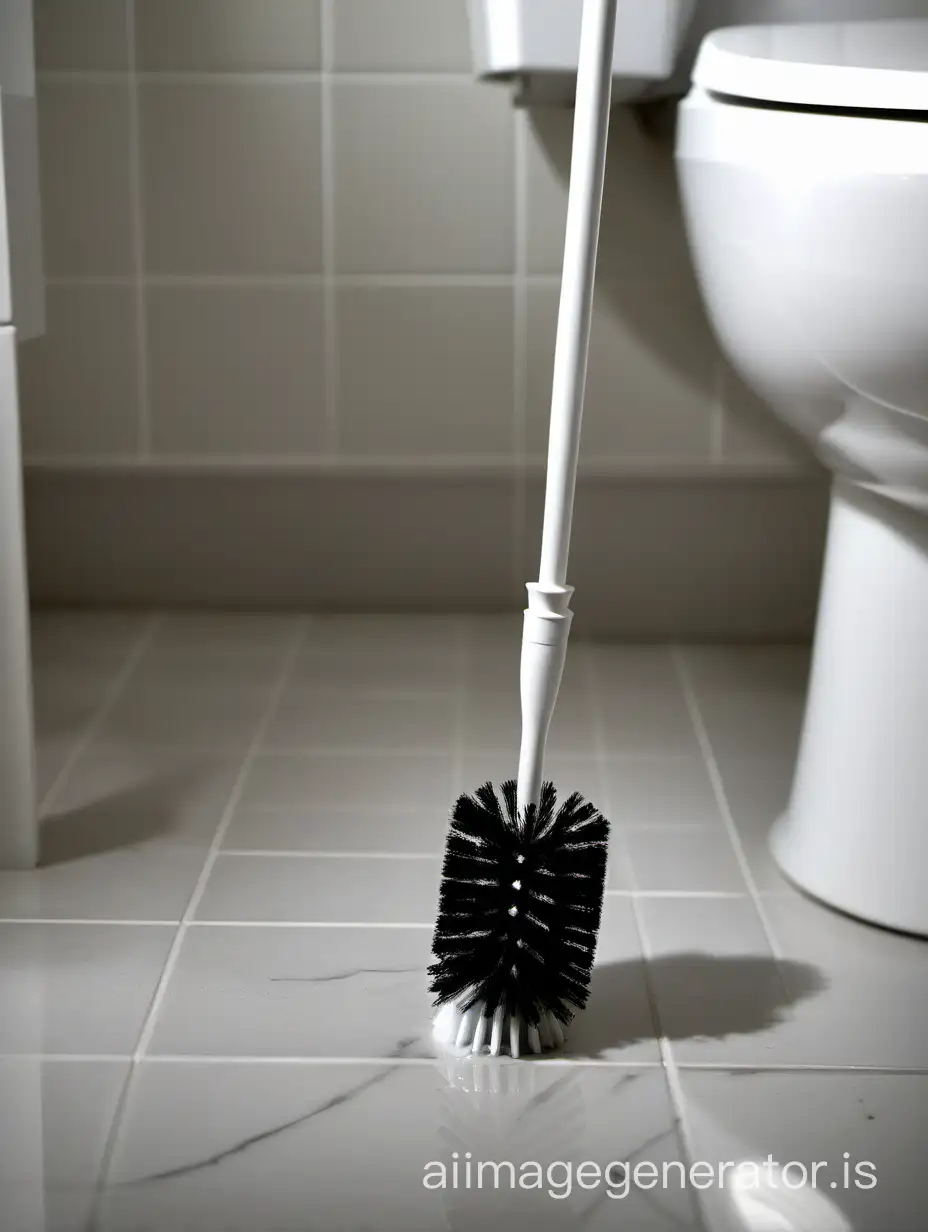 toilet brush next to the toilet