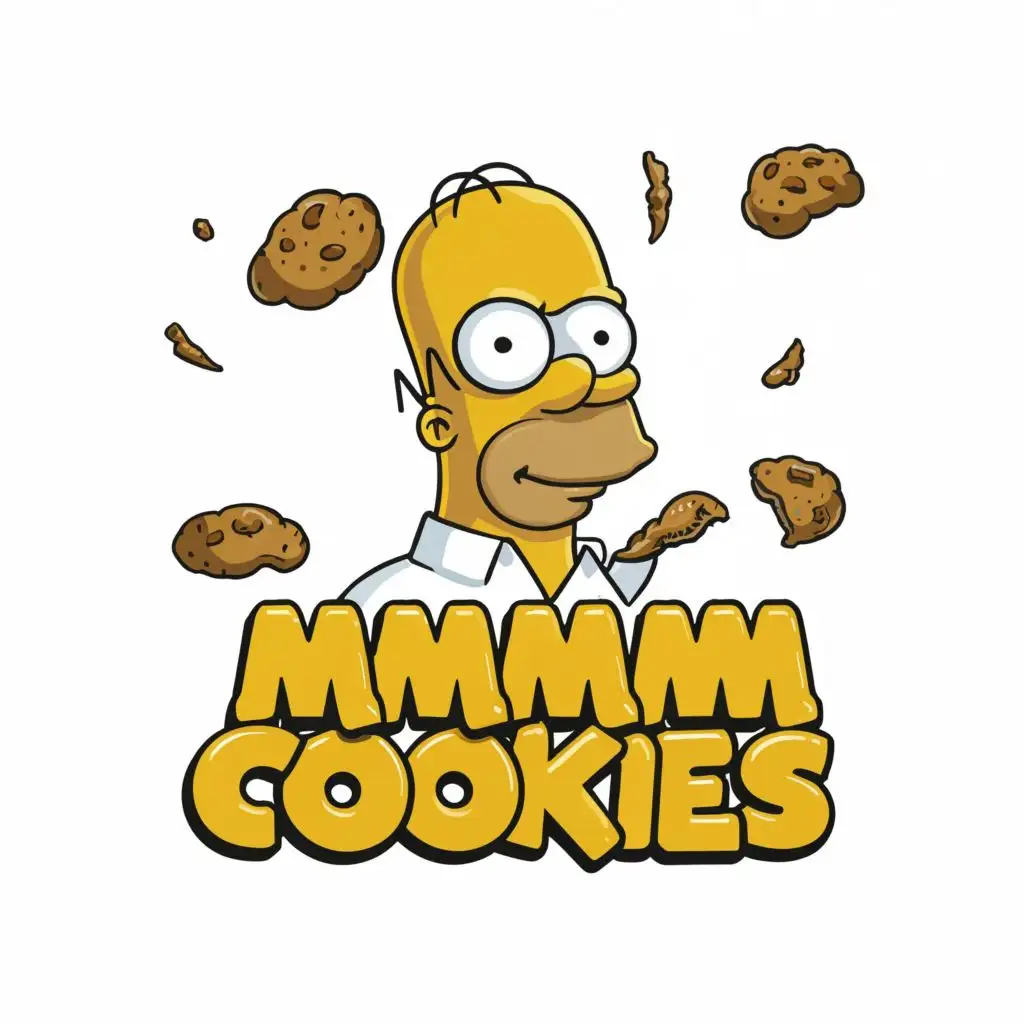 logo, Homer Simpson, with the text "MMM cookies", typography