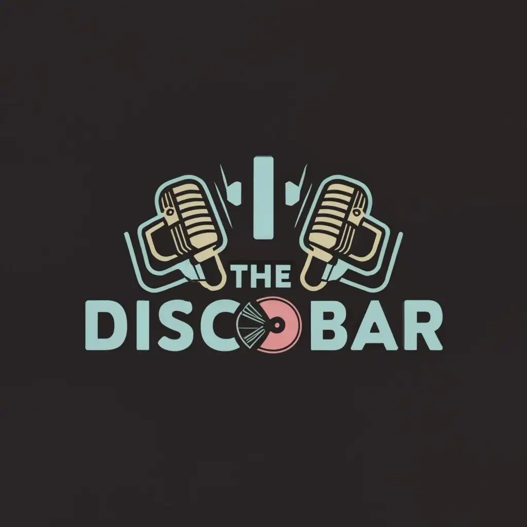 a logo design,with the text "The Discobar", main symbol:Two Microphones and a CD in between,Moderate,clear background