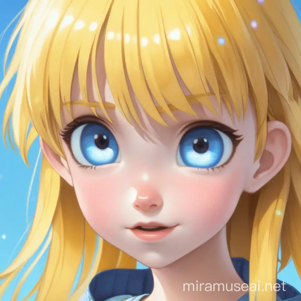 Animated girl with yellow hair and blue eyes