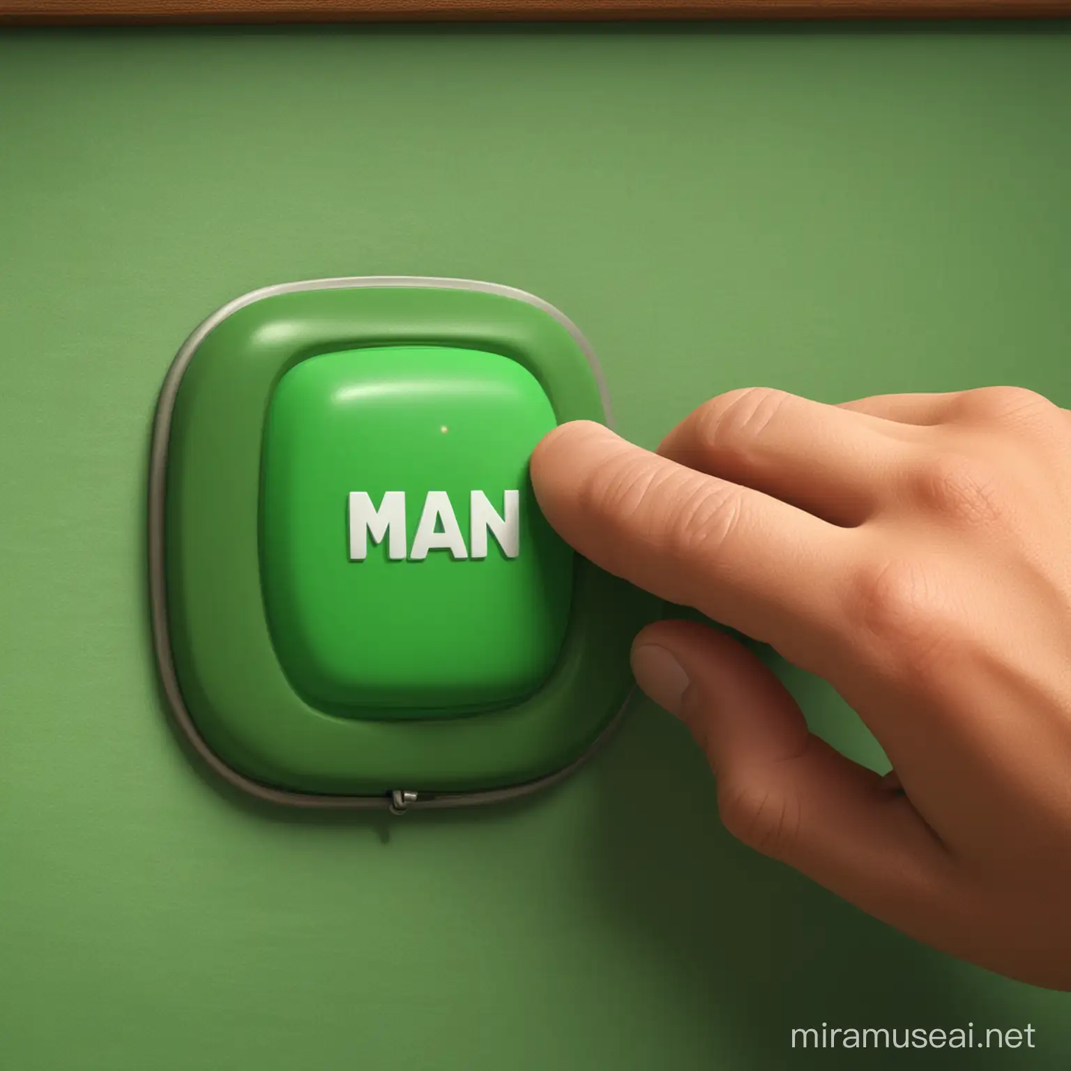 Man Pressing Green Button in Disney Pixar Style