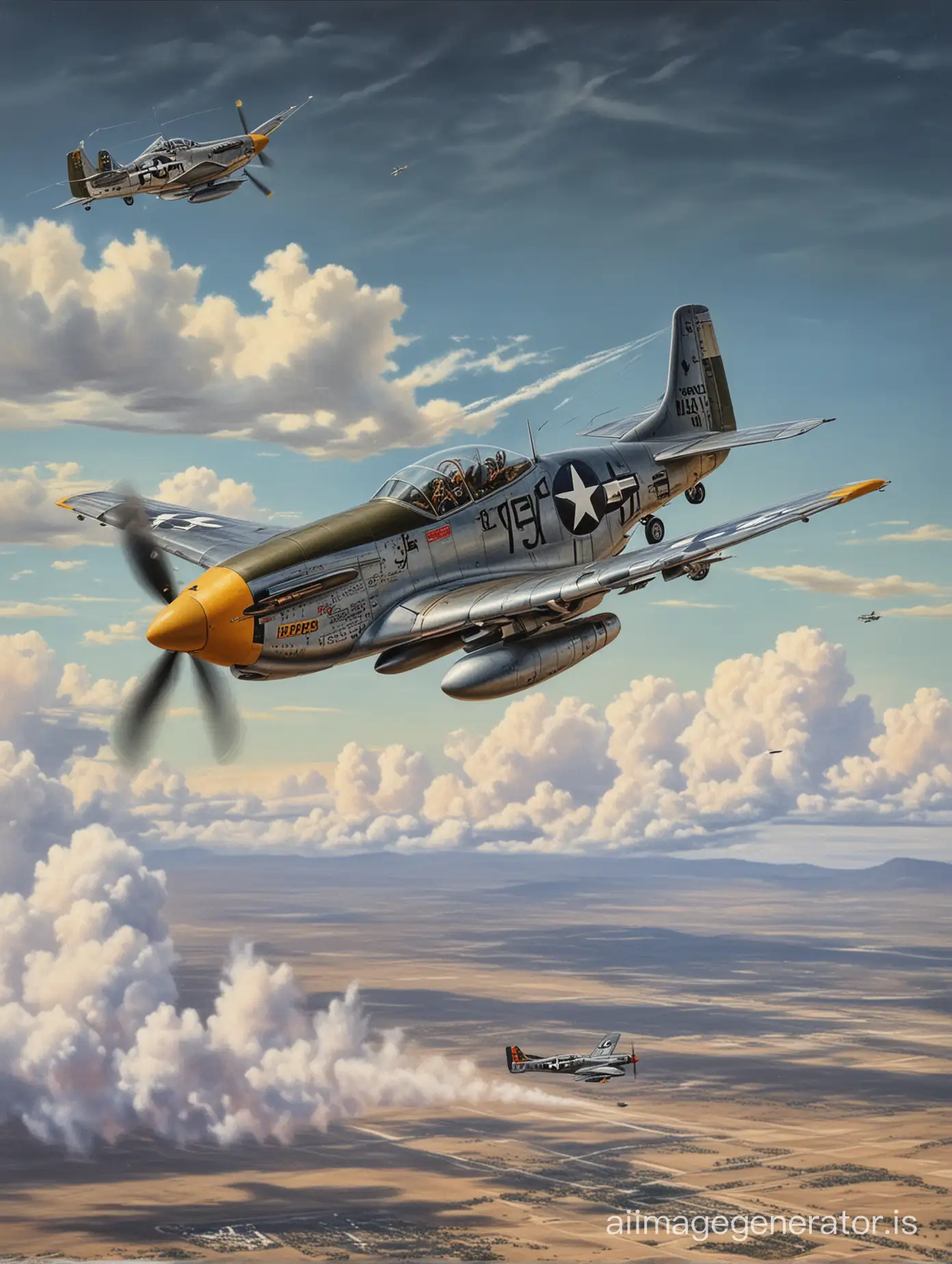 Detailed-Oil-Painting-of-P51-Mustang-Fighter-with-Pilot-Ejecting