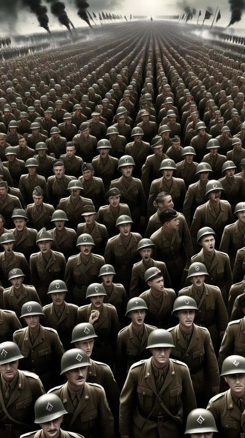 create a vivid image of a large army in the WWII 