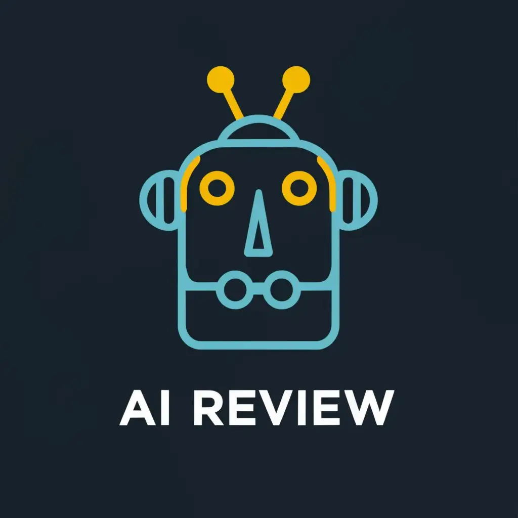 logo, robot, with the text "AI review", typography