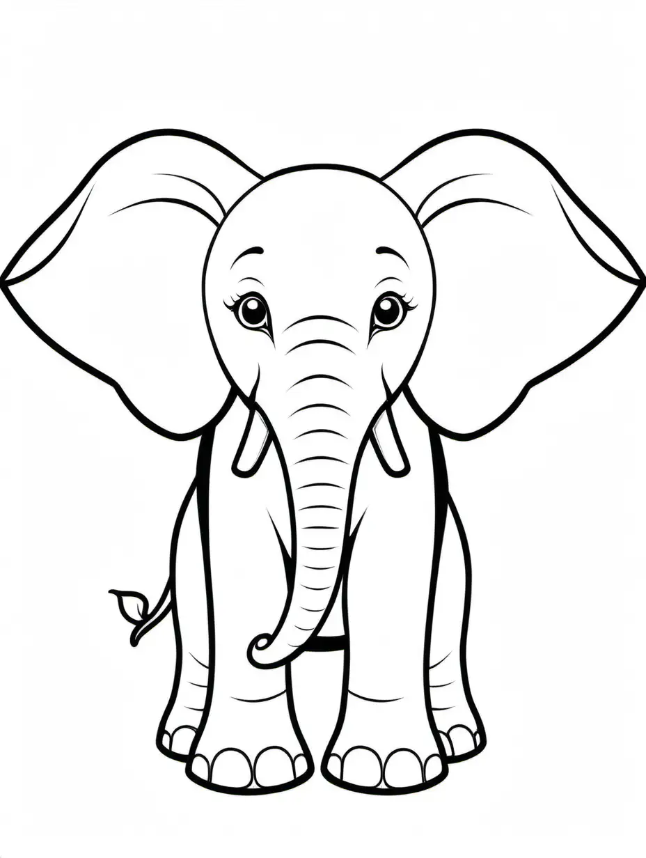 an elephant, Coloring Page, black and white, line art, white background, Simplicity, Ample White Space. The background of the coloring page is plain white to make it easy for young children to color within the lines. The outlines of all the subjects are easy to distinguish, making it simple for kids to color without too much difficulty
