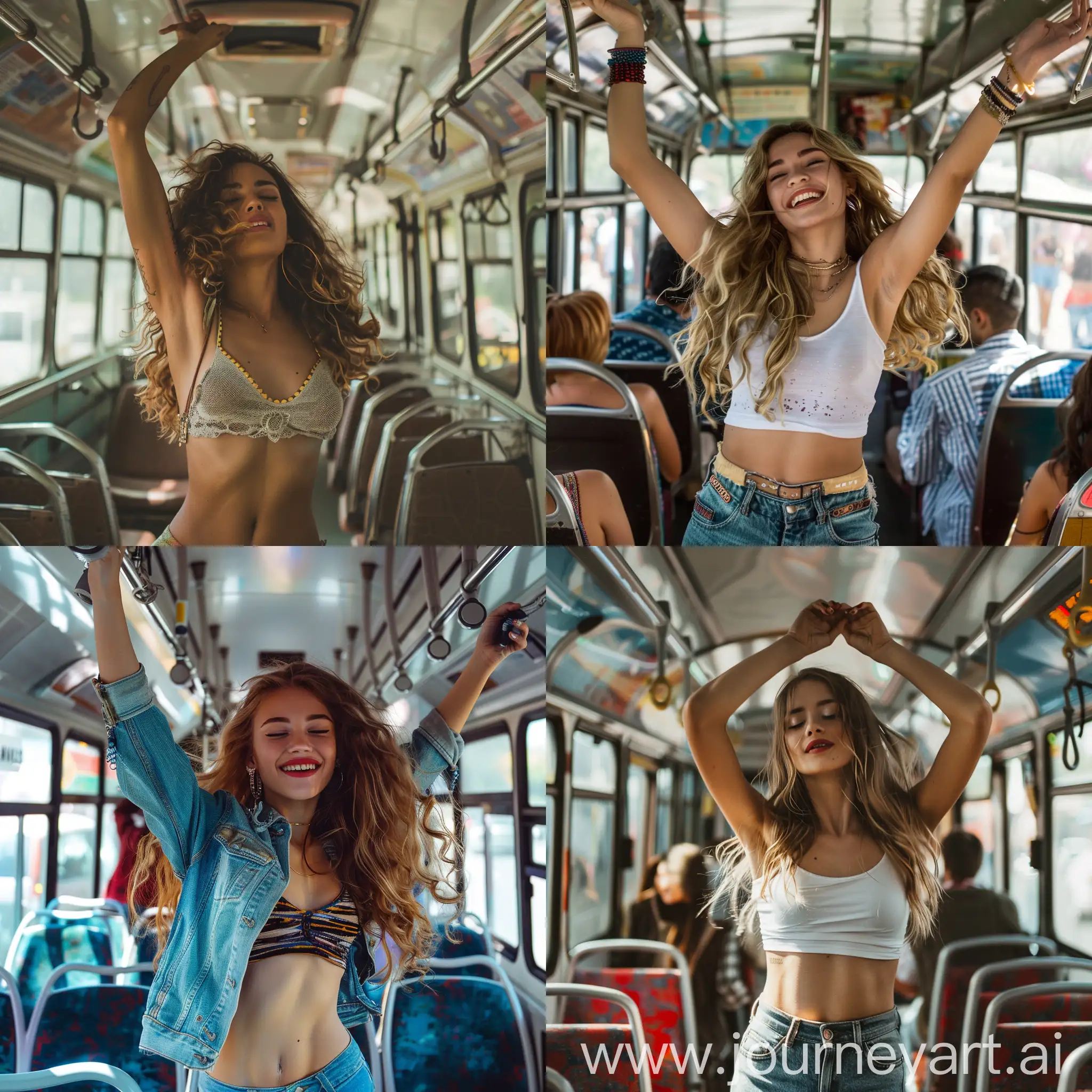a real girl dancing in the bus