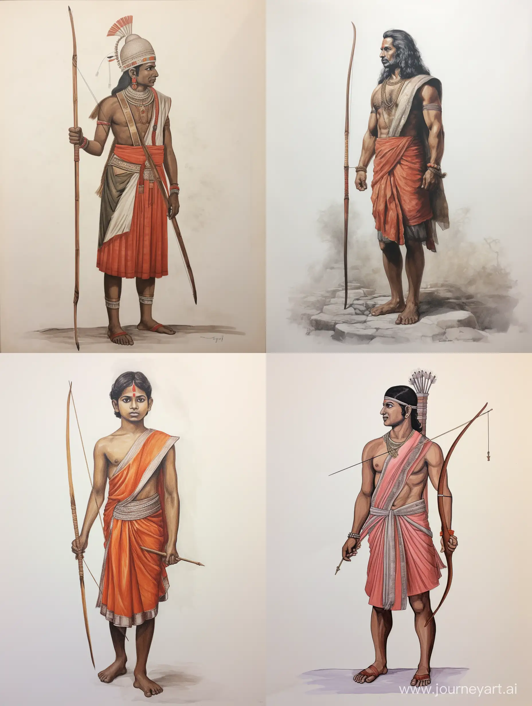 Shri-Ram-in-Full-Body-Pose-with-Bow-Color-Drawing-on-Paper