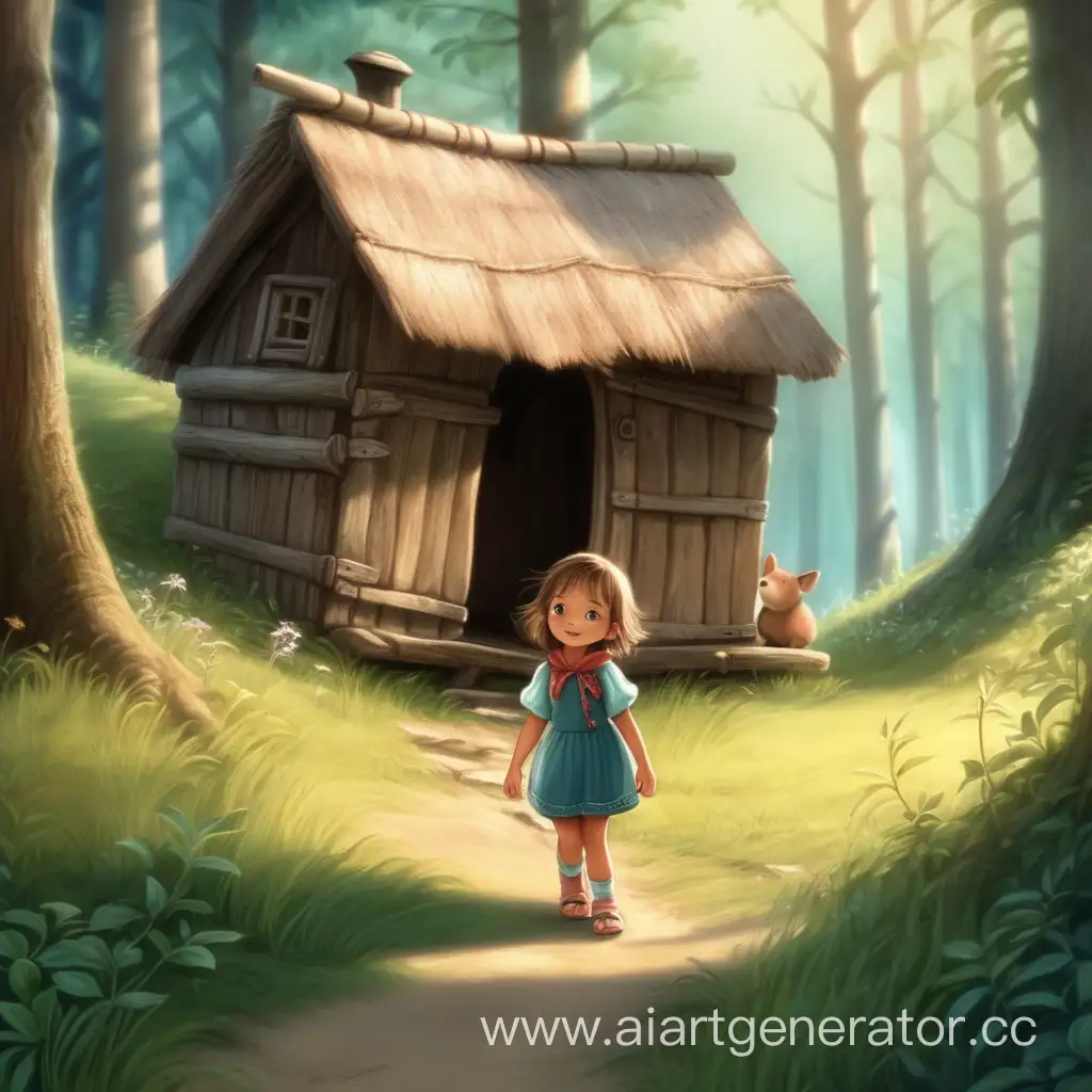 Curious-Little-Girl-Exploring-Woods-near-Her-Humble-Abode