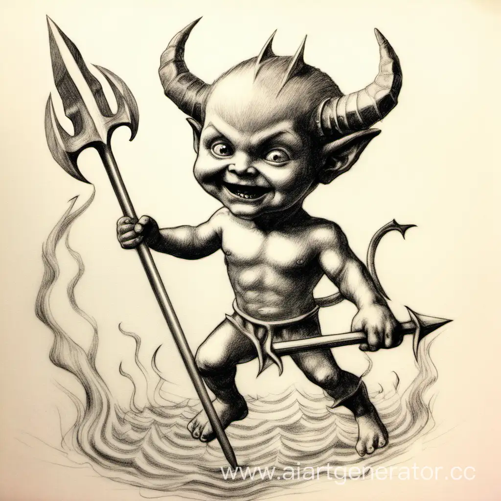 Mischievous-Little-Devil-Throwing-Trident-Dynamic-Pencil-Sketch