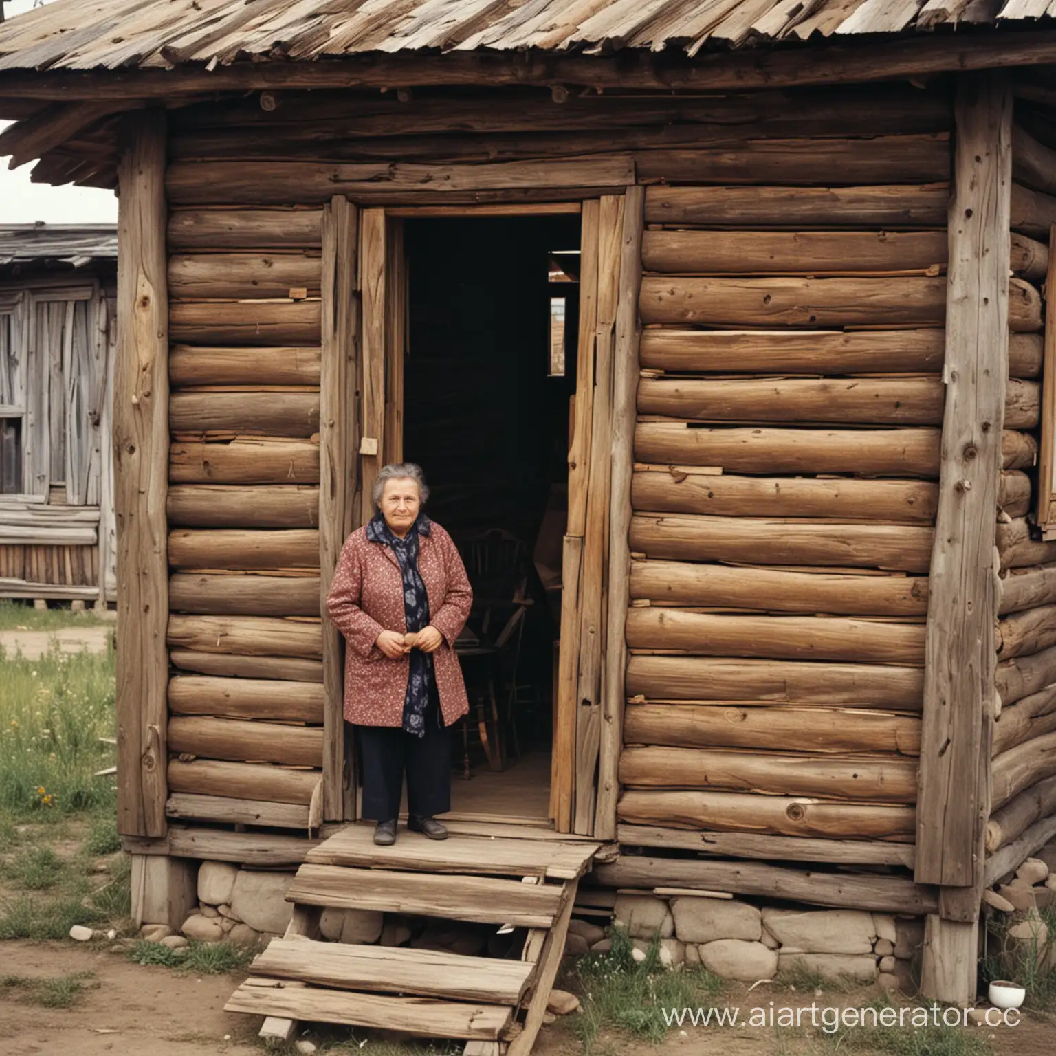 russia, a grandma in cheap wood house, small town in siberia, 1970s, 

