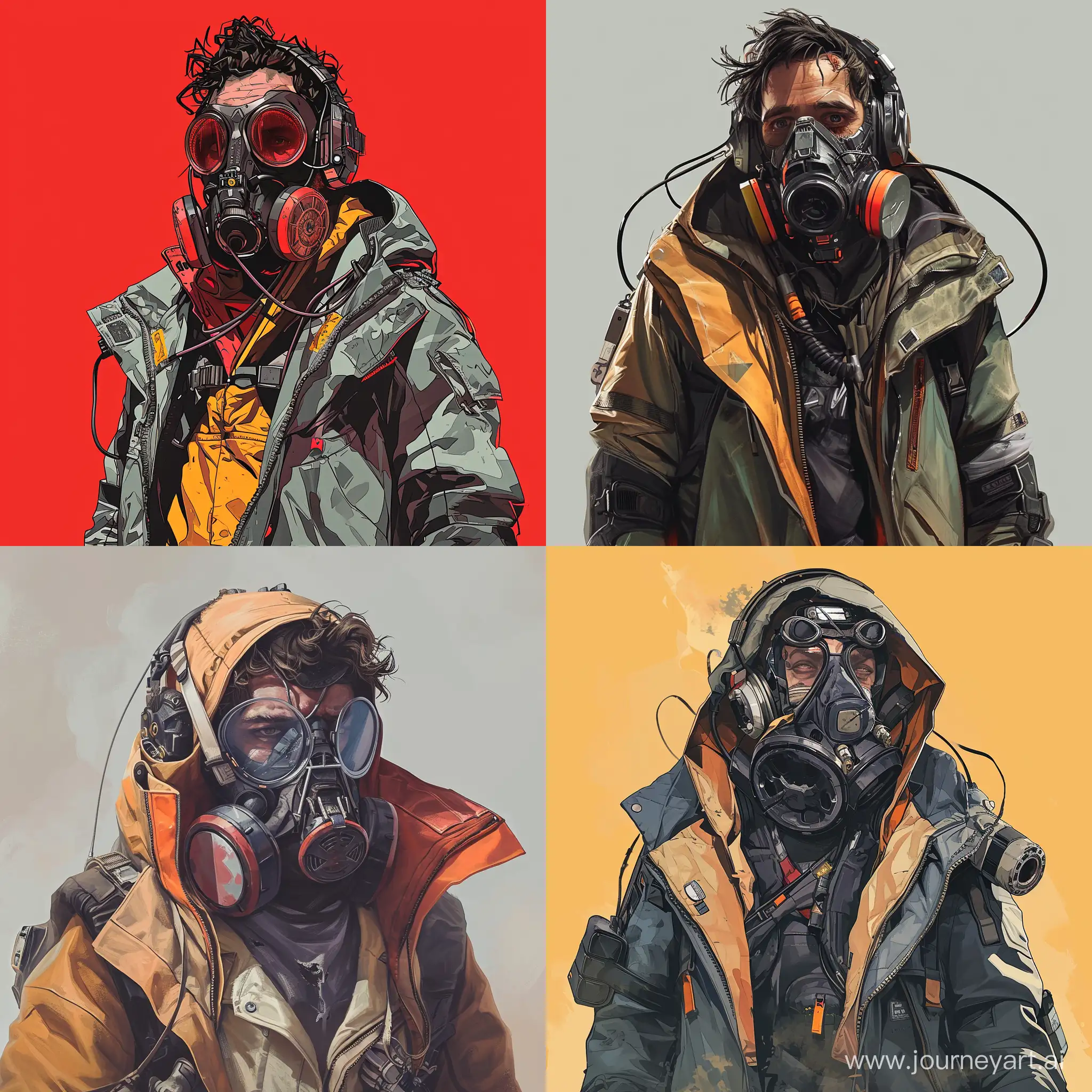 a man wearing a gas mask and jacket, apex legends character, apex legends, disco elysium style, portrait of apex legends, laurie greasley and james jean, disco elysium character, apex legends armor, disco elysium style!!!, disco elysium art, cyberpunk hero, postapocalyptic explorer, disco elysium, disco elysium video game