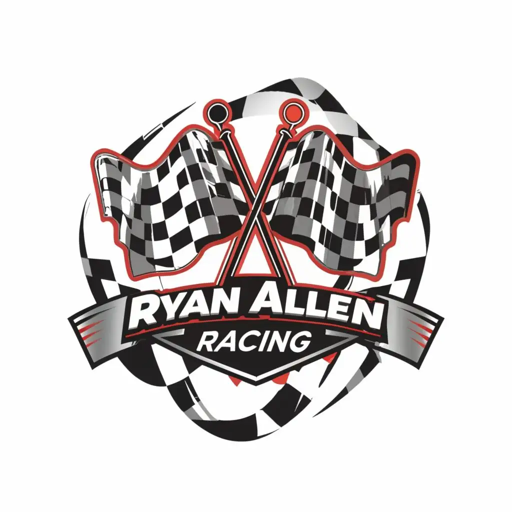 logo, Racing
Checkered Flag, with the text "Ryan Allen Racing", typography
