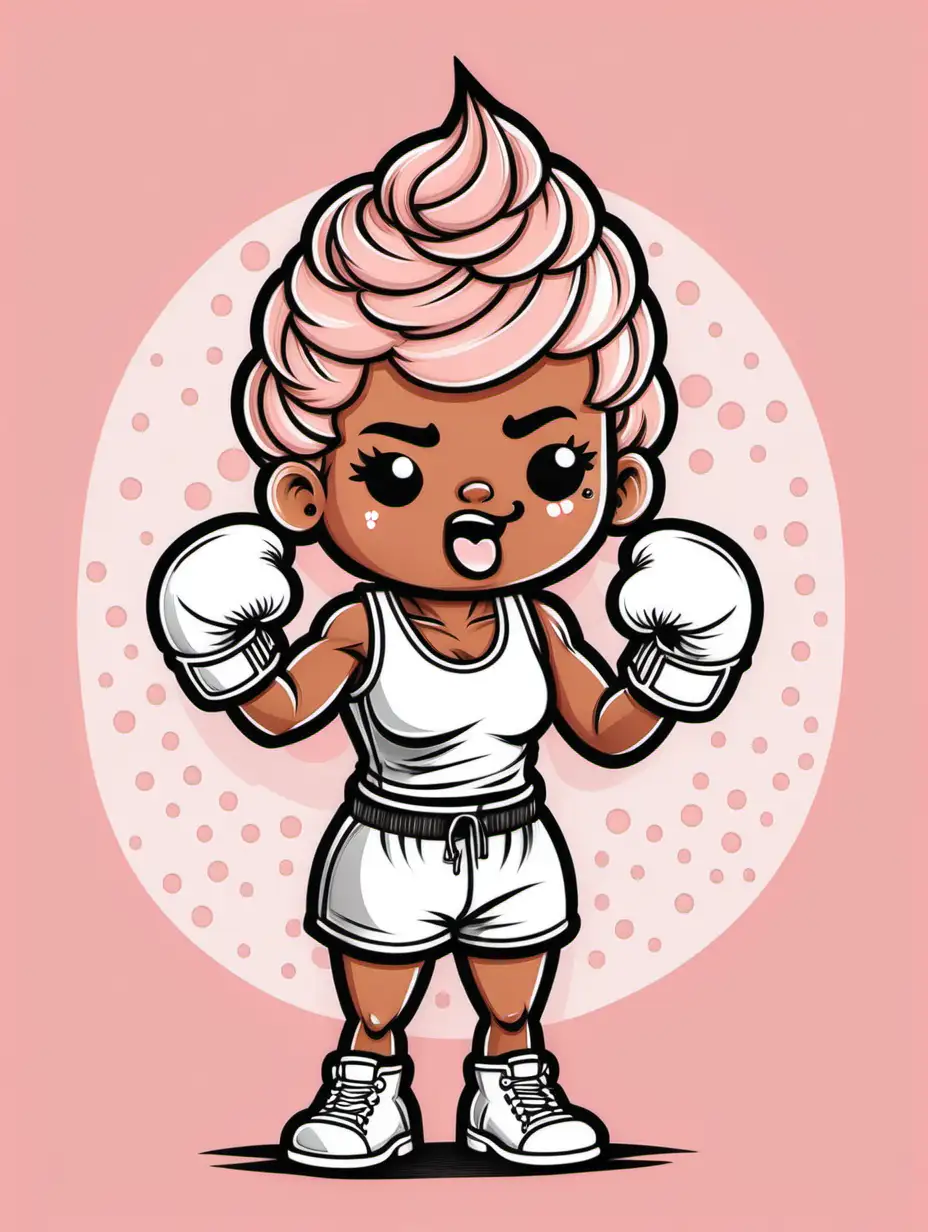 Kawaii Ice Cream Cone Boxer Tough Female in Cute Coloring Book Style
