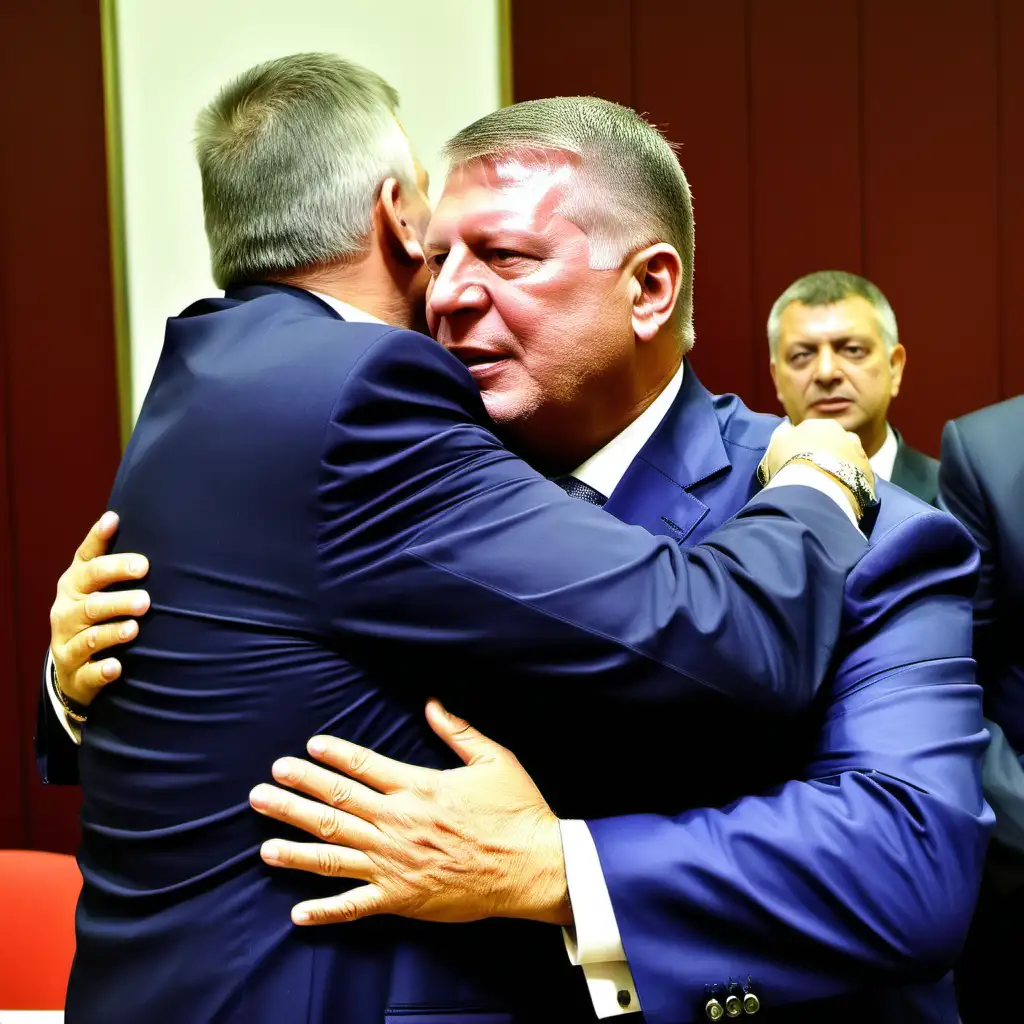 Ciolacu Embracing Iohannis in a Heartfelt Moment