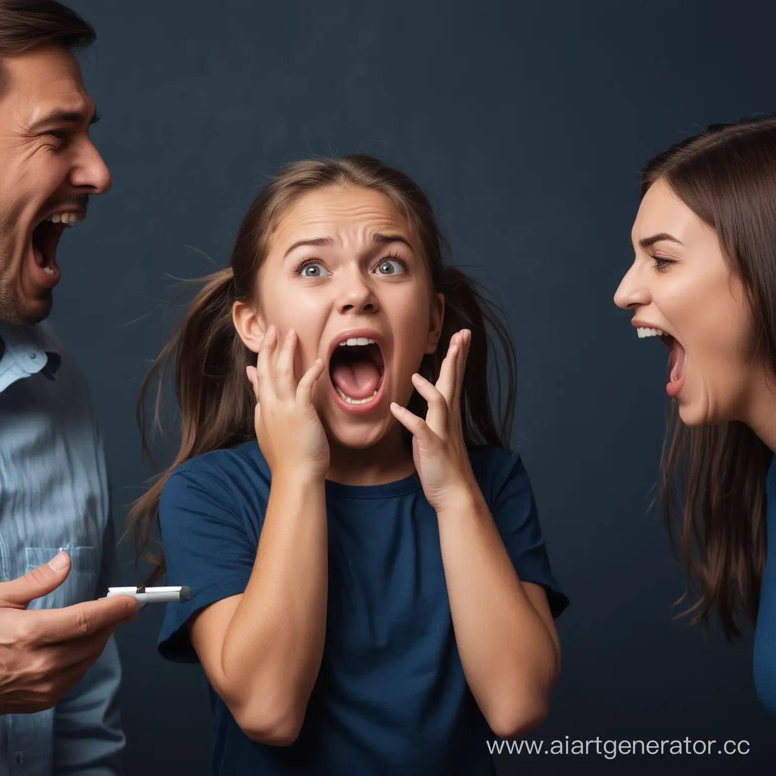 Girl yells at her parents dark blue theme