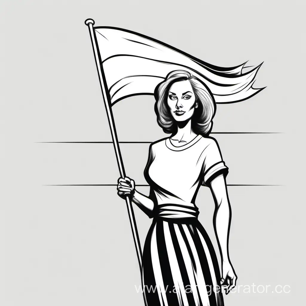 Caricature-of-Woman-Holding-White-Flag-in-Simple-Black-and-White-Style