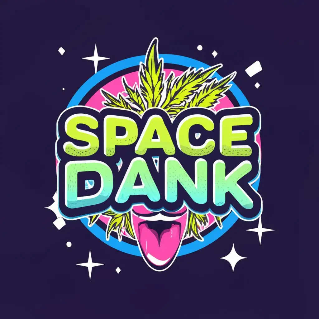 a logo design,with the text "Space dank", main symbol:Weed plant, space, red cartoon lips, clouds,Moderate,clear background