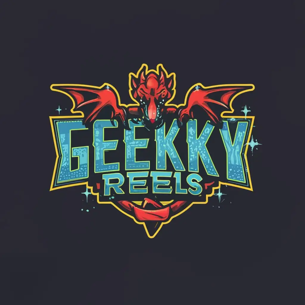 a logo design,with the text "GEEKY REELS", main symbol:Dragon ,Moderate,be used in Entertainment industry,clear background
