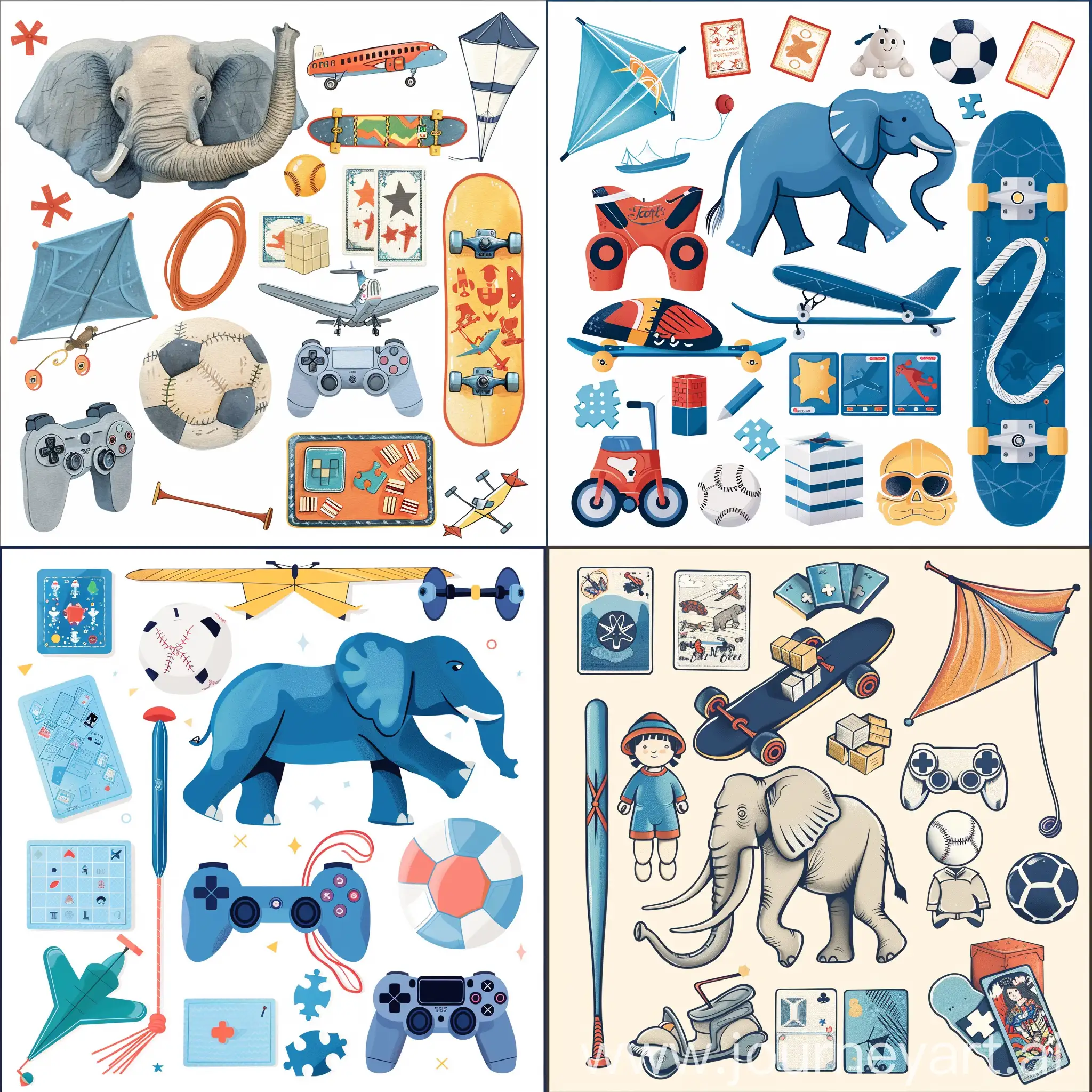 Colorful-Toy-Collection-Airplane-Baseball-Gloves-Bike-Blocks-and-More