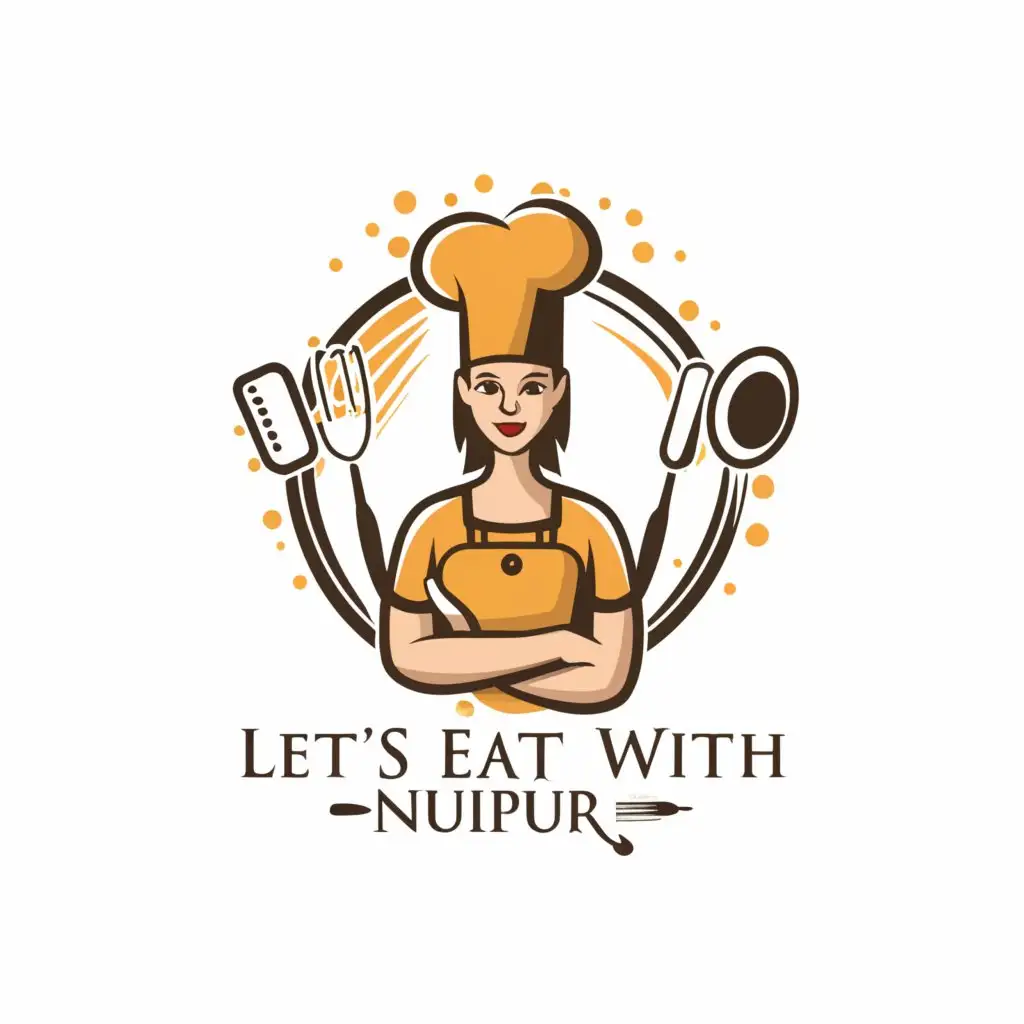 a logo design,with the text "Let's Eat with Nupur", main symbol:Lady Chef,complex,be used in Restaurant industry,clear background