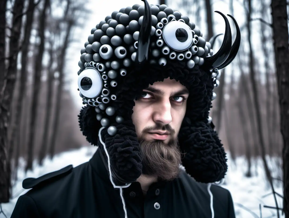 Russian Style Ushanka Hat with Foam Springs and Black Tentacles