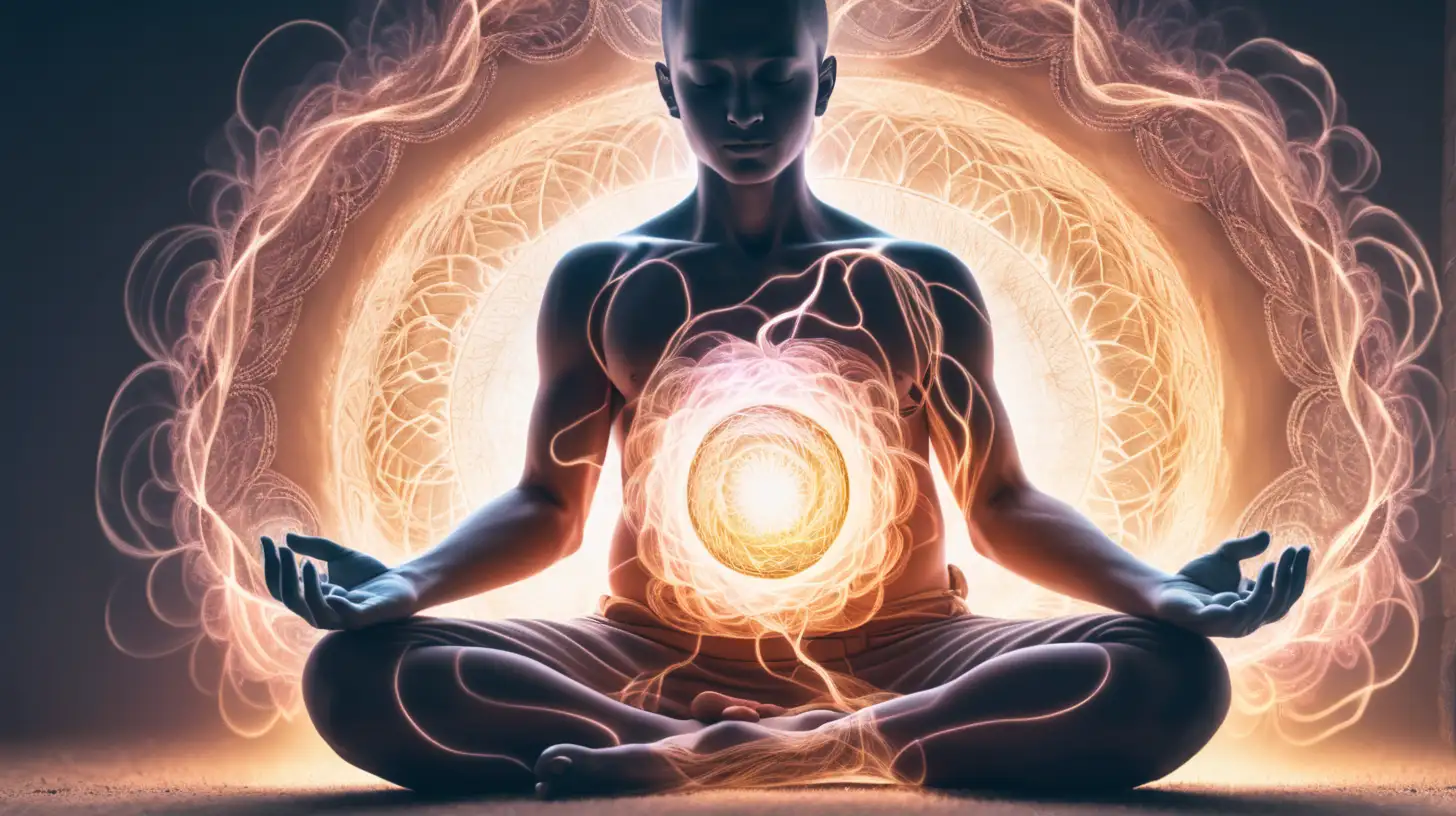 Person Meditating with Powerful Magical Energy Flowing Inward