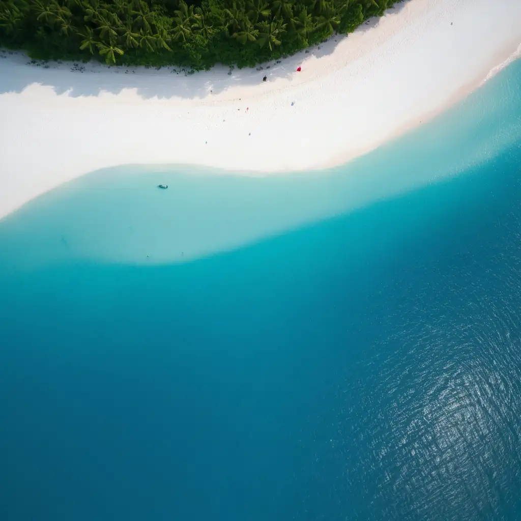 white sand beach. summer. tropical island. crimson blue water. aerial view from above.