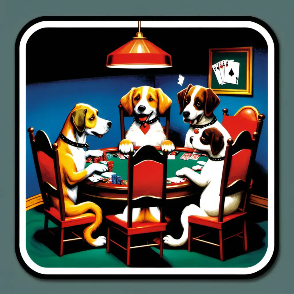 dogs playing poker stickers square