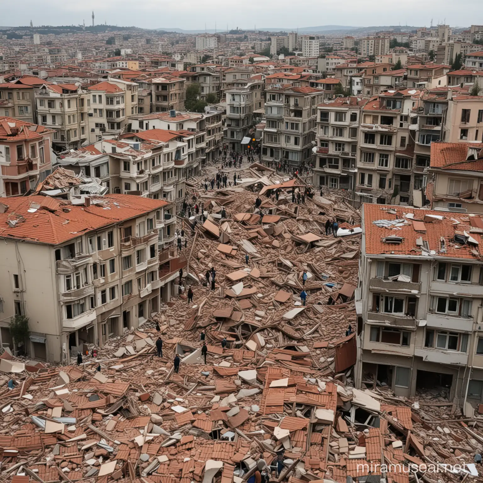 İstanbulda deprem sonrası yıkılan evler.