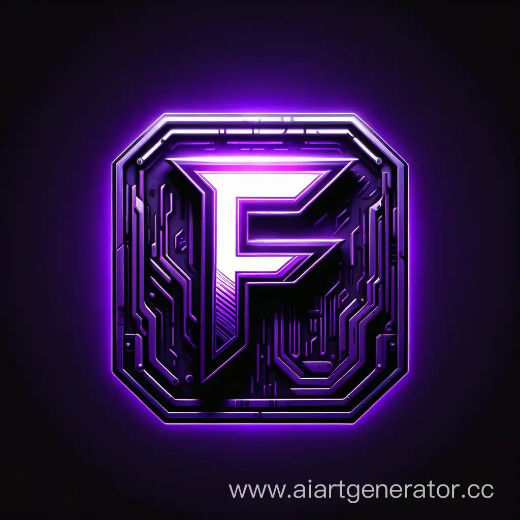 Логотип F фиолетовая подсветка в стиле киберпанка