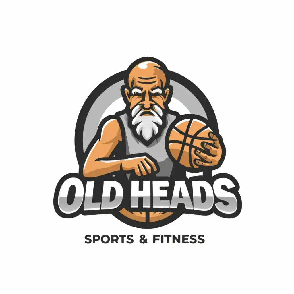 a logo design,with the text "Old Heads", main symbol:old man, basketball,Moderate,be used in Sports Fitness industry,clear background